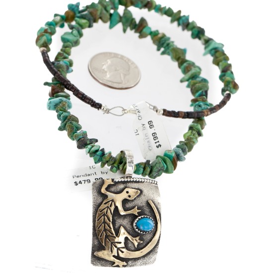 Certified Authentic 12kt Gold Filled and .925 Sterling Silver Handmade Gecko Natural Turquoise Native American Necklace 24422-6-16065-6 Certified Authentic 12kt Gold Filled and .925 Sterling Silver Handmade Gecko Natural Turquoise Native American Necklace 24422-6-16065-6