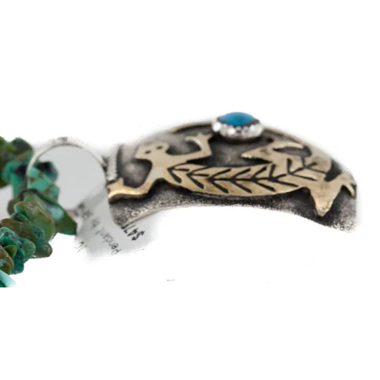 Certified Authentic 12kt Gold Filled and .925 Sterling Silver Handmade Gecko Natural Turquoise Native American Necklace 24422-6-16065-6