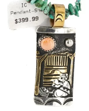 Certified Authentic 12kt Gold Filled .925 Sterling Silver Handmade Storyteller Natural Turquoise Spiny Oyster Native American Necklace 24302-15917-24 Certified Authentic 12kt Gold Filled .925 Sterling Silver Handmade Storyteller Natural Turquoise Spiny Oyster Native American Necklace 24302-15917-24