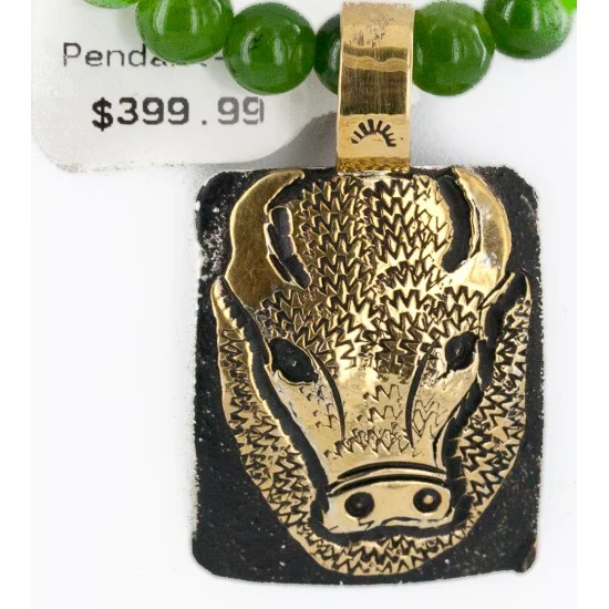 Certified Authentic 12kt Gold Filled and .925 Sterling Silver Handmade Buffalo Natural Turquoise Green Quartz Native American Necklace 24324-7-16028-10 Certified Authentic 12kt Gold Filled and .925 Sterling Silver Handmade Buffalo Natural Turquoise Green Quartz Native American Necklace 24324-7-16028-10
