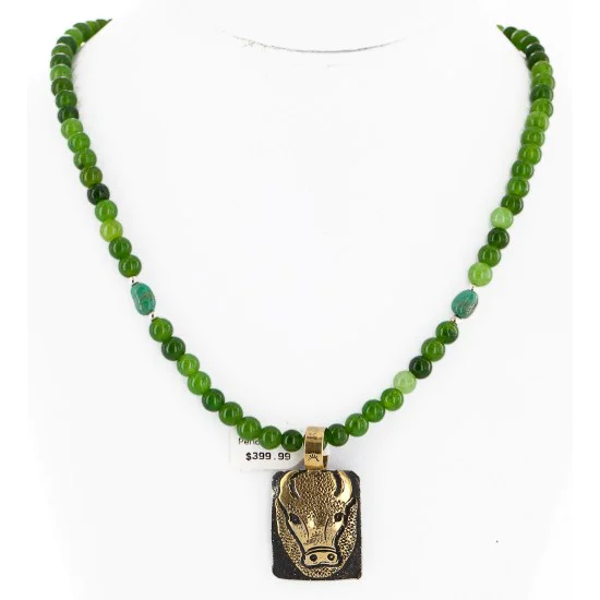 Certified Authentic 12kt Gold Filled and .925 Sterling Silver Handmade Buffalo Natural Turquoise Green Quartz Native American Necklace 24324-7-16028-10 Certified Authentic 12kt Gold Filled and .925 Sterling Silver Handmade Buffalo Natural Turquoise Green Quartz Native American Necklace 24324-7-16028-10