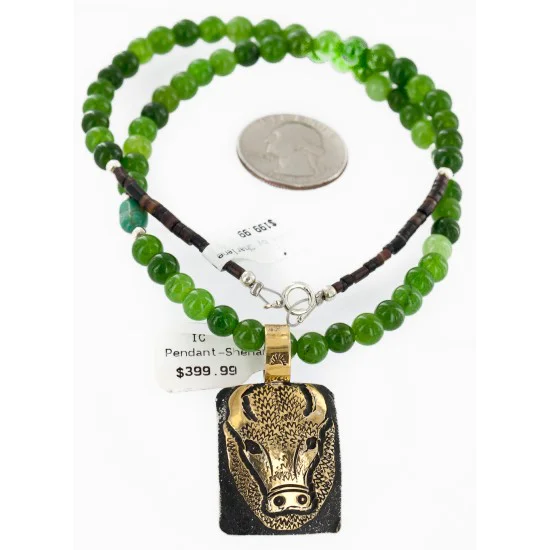 Certified Authentic 12kt Gold Filled and .925 Sterling Silver Handmade Buffalo Natural Turquoise Green Quartz Native American Necklace 24324-7-16028-10 Certified Authentic 12kt Gold Filled and .925 Sterling Silver Handmade Buffalo Natural Turquoise Green Quartz Native American Necklace 24324-7-16028-10