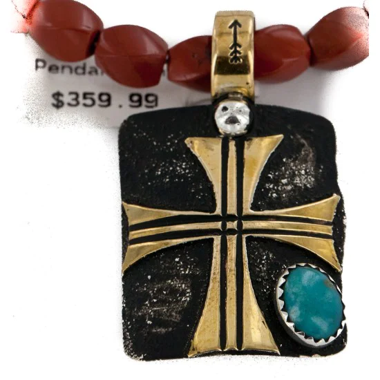 Certified Authentic 12kt Gold Filled and .925 Sterling Silver Handmade Cross Turquoise Red Jasper Native American Necklace 24300-16047-5 Certified Authentic 12kt Gold Filled and .925 Sterling Silver Handmade Cross Turquoise Red Jasper Native American Necklace 24300-16047-5