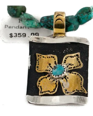 Certified Authentic 12kt Gold Filled and .925 Sterling Silver Handmade Flower Natural Turquoise Coral Native American Necklace 24300-15851-10 Certified Authentic 12kt Gold Filled and .925 Sterling Silver Handmade Flower Natural Turquoise Coral Native American Necklace 24300-15851-10
