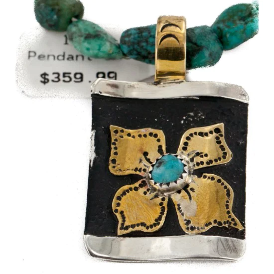 Certified Authentic 12kt Gold Filled and .925 Sterling Silver Handmade Flower Natural Turquoise Coral Native American Necklace 24300-15851-10 Certified Authentic 12kt Gold Filled and .925 Sterling Silver Handmade Flower Natural Turquoise Coral Native American Necklace 24300-15851-10