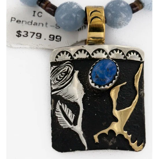 Certified Authentic 12kt Gold Filled and .925 Sterling Silver Handmade Flower Natural Turquoise Lapis Agate Native American Necklace 24301-16033 Certified Authentic 12kt Gold Filled and .925 Sterling Silver Handmade Flower Natural Turquoise Lapis Agate Native American Necklace 24301-16033
