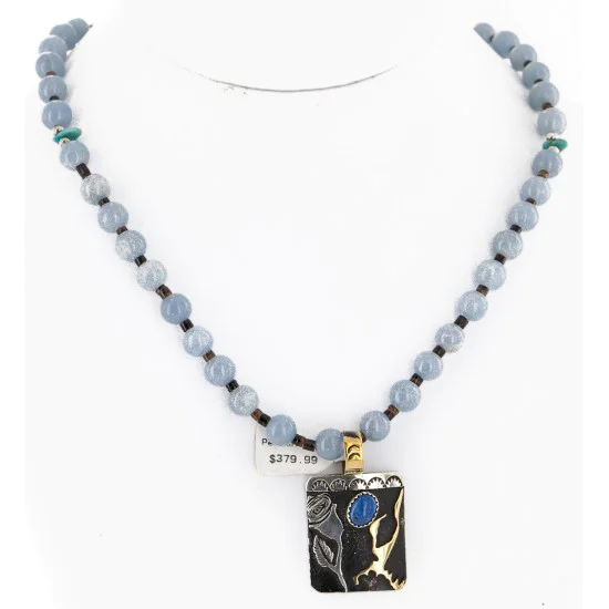 Certified Authentic 12kt Gold Filled and .925 Sterling Silver Handmade Flower Natural Turquoise Lapis Agate Native American Necklace 24301-16033 Certified Authentic 12kt Gold Filled and .925 Sterling Silver Handmade Flower Natural Turquoise Lapis Agate Native American Necklace 24301-16033