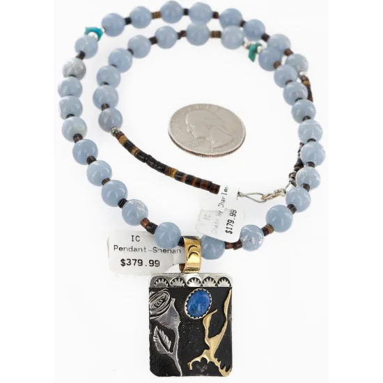 Certified Authentic 12kt Gold Filled and .925 Sterling Silver Handmade Flower Natural Turquoise Lapis Agate Native American Necklace 24301-16033 Certified Authentic 12kt Gold Filled and .925 Sterling Silver Handmade Flower Natural Turquoise Lapis Agate Native American Necklace 24301-16033
