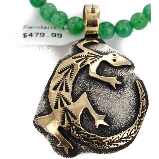 Certified Authentic 12kt Gold Filled and .925 Sterling Silver Handmade Gecko Natural Turquoise Quartz Native American Necklace 24422-2-15781 Certified Authentic 12kt Gold Filled and .925 Sterling Silver Handmade Gecko Natural Turquoise Quartz Native American Necklace 24422-2-15781