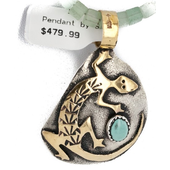 Certified Authentic 12kt Gold Filled and .925 Sterling Silver Handmade Gecko Turquoise Jade Native American Necklace 24422-5-790101 Certified Authentic 12kt Gold Filled and .925 Sterling Silver Handmade Gecko Turquoise Jade Native American Necklace 24422-5-790101