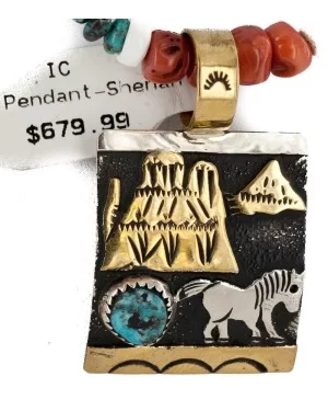 Certified Authentic 12kt Gold Filled and .925 Sterling Silver Handmade Storyteller Natural Turquoise Coral Native American Necklace 24323-1-25270 Certified Authentic 12kt Gold Filled and .925 Sterling Silver Handmade Storyteller Natural Turquoise Coral Native American Necklace 24323-1-25270