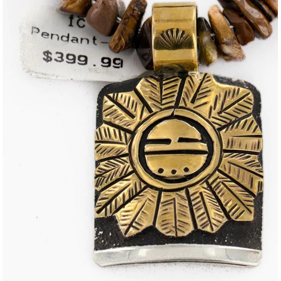 Certified Authentic 12kt Gold Filled and .925 Sterling Silver Handmade Sunface Kachina Natural Tigers Eye Native American Necklace 24302-16034-1 Certified Authentic 12kt Gold Filled and .925 Sterling Silver Handmade Sunface Kachina Natural Tigers Eye Native American Necklace 24302-16034-1