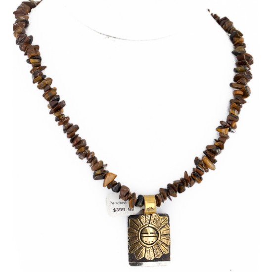 Certified Authentic 12kt Gold Filled and .925 Sterling Silver Handmade Sunface Kachina Natural Tigers Eye Native American Necklace 24302-16034-1 Certified Authentic 12kt Gold Filled and .925 Sterling Silver Handmade Sunface Kachina Natural Tigers Eye Native American Necklace 24302-16034-1