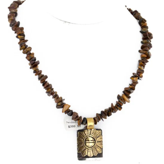 Certified Authentic 12kt Gold Filled and .925 Sterling Silver Handmade Sunface Kachina Natural Tigers Eye Native American Necklace 24302-16034-1 Certified Authentic 12kt Gold Filled and .925 Sterling Silver Handmade Sunface Kachina Natural Tigers Eye Native American Necklace 24302-16034-1