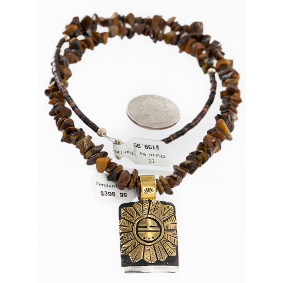 Certified Authentic 12kt Gold Filled and .925 Sterling Silver Handmade Sunface Kachina Natural Tigers Eye Native American Necklace 24302-16034-1 Certified Authentic 12kt Gold Filled and .925 Sterling Silver Handmade Sunface Kachina Natural Tigers Eye Native American Necklace 24302-16034-1