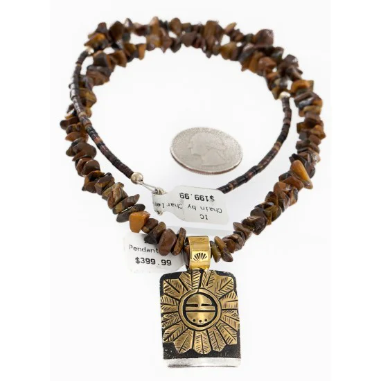 Certified Authentic 12kt Gold Filled and .925 Sterling Silver Handmade Sunface Kachina Natural Tigers Eye Native American Necklace 24302-16034-1 Certified Authentic 12kt Gold Filled and .925 Sterling Silver Handmade Sunface Kachina Natural Tigers Eye Native American Necklace 24302-16034-1