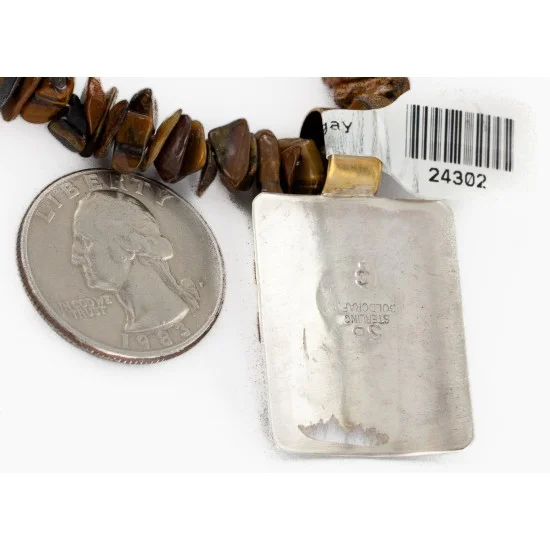 Certified Authentic 12kt Gold Filled and .925 Sterling Silver Handmade Sunface Kachina Natural Tigers Eye Native American Necklace 24302-16034-1 Certified Authentic 12kt Gold Filled and .925 Sterling Silver Handmade Sunface Kachina Natural Tigers Eye Native American Necklace 24302-16034-1