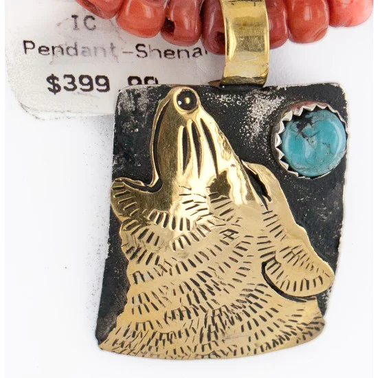 Certified Authentic 12kt Gold Filled and .925 Sterling Silver Handmade Wolf Natural Turquoise Coral Native American Necklace 24324-4-25276 Certified Authentic 12kt Gold Filled and .925 Sterling Silver Handmade Wolf Natural Turquoise Coral Native American Necklace 24324-4-25276
