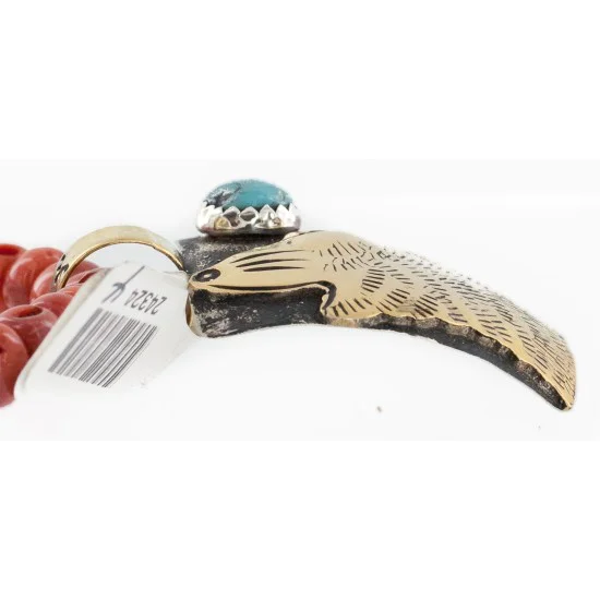 Certified Authentic 12kt Gold Filled and .925 Sterling Silver Handmade Wolf Natural Turquoise Coral Native American Necklace 24324-4-25276 Certified Authentic 12kt Gold Filled and .925 Sterling Silver Handmade Wolf Natural Turquoise Coral Native American Necklace 24324-4-25276