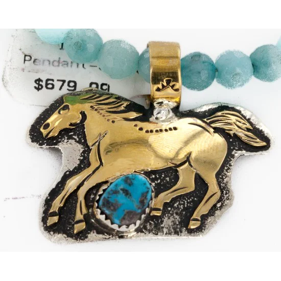 Certified Authentic 12kt Gold Filled and .925 Sterling Silver Horse Handmade Natural Turquoise Blue Quartz Native American Necklace 24323-8-16065-1 Certified Authentic 12kt Gold Filled and .925 Sterling Silver Horse Handmade Natural Turquoise Blue Quartz Native American Necklace 24323-8-16065-1