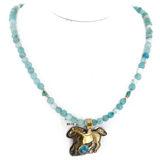 Certified Authentic 12kt Gold Filled and .925 Sterling Silver Horse Handmade Natural Turquoise Blue Quartz Native American Necklace 24323-8-16065-1 Certified Authentic 12kt Gold Filled and .925 Sterling Silver Horse Handmade Natural Turquoise Blue Quartz Native American Necklace 24323-8-16065-1