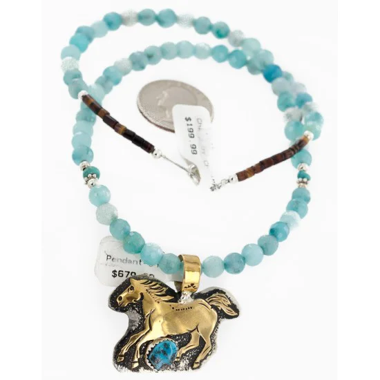 Certified Authentic 12kt Gold Filled and .925 Sterling Silver Horse Handmade Natural Turquoise Blue Quartz Native American Necklace 24323-8-16065-1 Certified Authentic 12kt Gold Filled and .925 Sterling Silver Horse Handmade Natural Turquoise Blue Quartz Native American Necklace 24323-8-16065-1