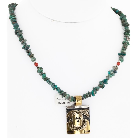 Certified Authentic 12kt Gold Filled and .925 Sterling Silver Kachina Handmade Natural Turquoise Coral Native American Necklace 24302-15771-22 Certified Authentic 12kt Gold Filled and .925 Sterling Silver Kachina Handmade Natural Turquoise Coral Native American Necklace 24302-15771-22