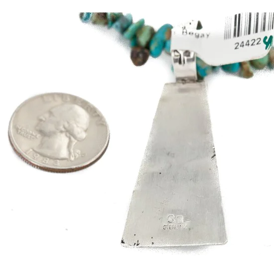 Certified Authentic .925 Sterling Silver Handmade Natural Turquoise Black Onyx Native American Necklace 24422-4-16070