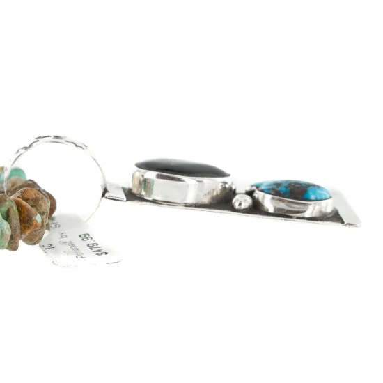 Certified Authentic .925 Sterling Silver Handmade Natural Turquoise Black Onyx Native American Necklace 24422-4-16070