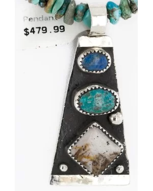 Certified Authentic .925 Sterling Silver Handmade Natural Turquoise Lapis Native American Necklace 24422-8-16070 Certified Authentic .925 Sterling Silver Handmade Natural Turquoise Lapis Native American Necklace 24422-8-16070