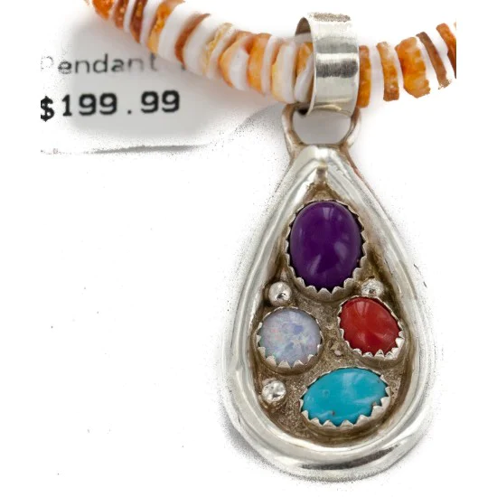 Certified Authentic .925 Sterling Silver Handmade Natural Turquoise Multicolor Stones Spiny Oyster Native American Necklace 24401-25277 Certified Authentic .925 Sterling Silver Handmade Natural Turquoise Multicolor Stones Spiny Oyster Native American Necklace 24401-25277