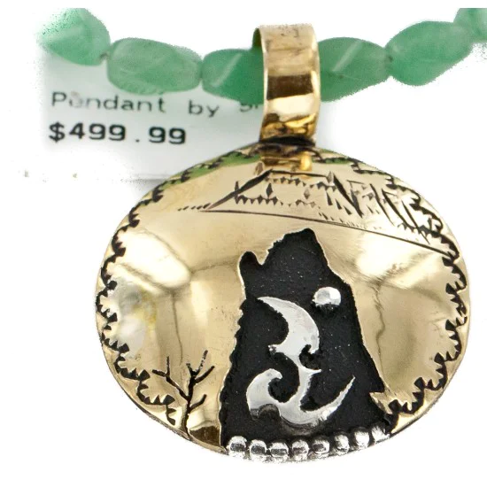 Certified Authentic Wolf 12kt Gold Filled and .925 Sterling Silver Handmade Natural Turquoise Jade Native American Necklace 24420-4-10225 Certified Authentic Wolf 12kt Gold Filled and .925 Sterling Silver Handmade Natural Turquoise Jade Native American Necklace 24420-4-10225