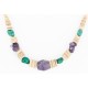 Certified Authentic Navajo .925 Sterling Silver Natural Graduated Melon Shell Turquoise Amethyst Native American Necklace 16078