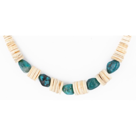 Navajo .925 Sterling Silver Natural Graduated Melon Shell Turquoise Native American Necklace 16079