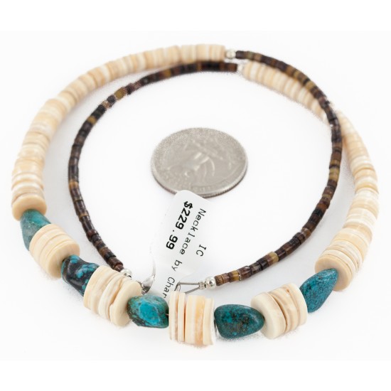 Navajo .925 Sterling Silver Natural Graduated Melon Shell Turquoise Native American Necklace 16079