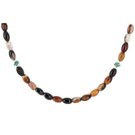 Certified Authentic Navajo .925 Sterling Silver Natural Turquoise and Agate Native American Necklace 16076-4 Certified Authentic Navajo .925 Sterling Silver Natural Turquoise and Agate Native American Necklace 16076-4