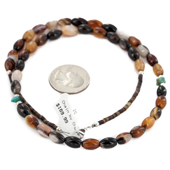 Certified Authentic Navajo .925 Sterling Silver Natural Turquoise and Agate Native American Necklace 16076-4 Certified Authentic Navajo .925 Sterling Silver Natural Turquoise and Agate Native American Necklace 16076-4