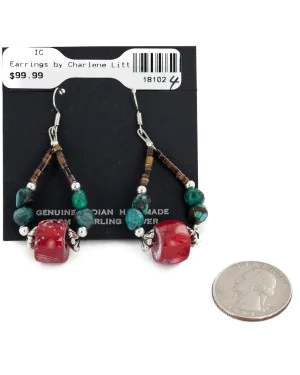 Certified Authentic Navajo .925 Sterling Silver Hooks Natural Turquoise CORAL Native American Earrings 18102-4 Certified Authentic Navajo .925 Sterling Silver Hooks Natural Turquoise CORAL Native American Earrings 18102-4