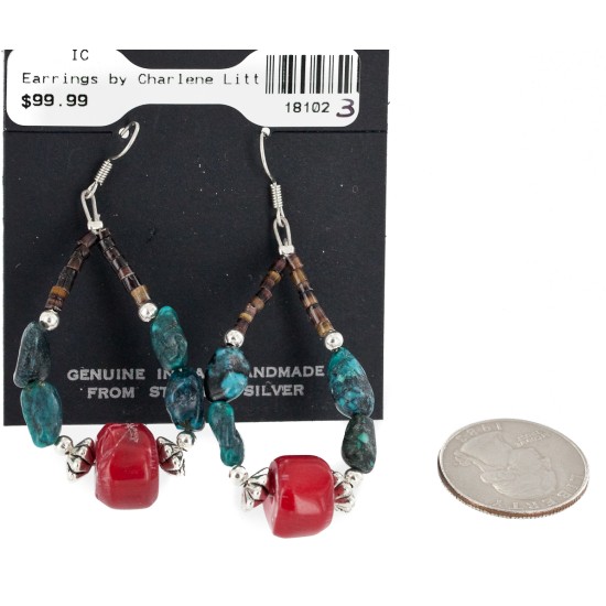 Certified Authentic Navajo .925 Sterling Silver Hooks Natural Turquoise CORAL Native American Earrings 18102-3 Certified Authentic Navajo .925 Sterling Silver Hooks Natural Turquoise CORAL Native American Earrings 18102-3