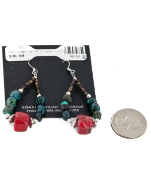 Certified Authentic Navajo .925 Sterling Silver Hooks Natural Turquoise CORAL Native American Earrings 18102-2 Certified Authentic Navajo .925 Sterling Silver Hooks Natural Turquoise CORAL Native American Earrings 18102-2