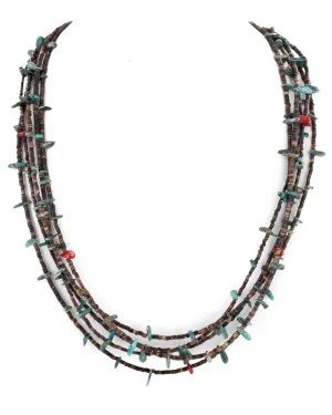 Certified Authentic 5 Strand Navajo .925 Sterling Silver Turquoise and Coral Native American Necklace 16082 Certified Authentic 5 Strand Navajo .925 Sterling Silver Turquoise and Coral Native American Necklace 16082