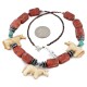 Certified Authentic Horse Navajo .925 Sterling Silver Natural Turquoise Sponge Coral Hematite Bone Native American Necklace 25280