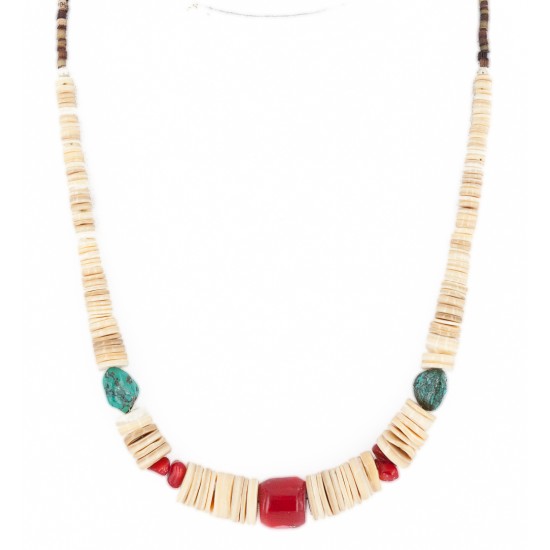Certified Authentic Navajo .925 Sterling Silver Natural Graduated Melon Shell Turquoise Coral Native American Necklace 16080-3 Certified Authentic Navajo .925 Sterling Silver Natural Graduated Melon Shell Turquoise Coral Native American Necklace 16080-3