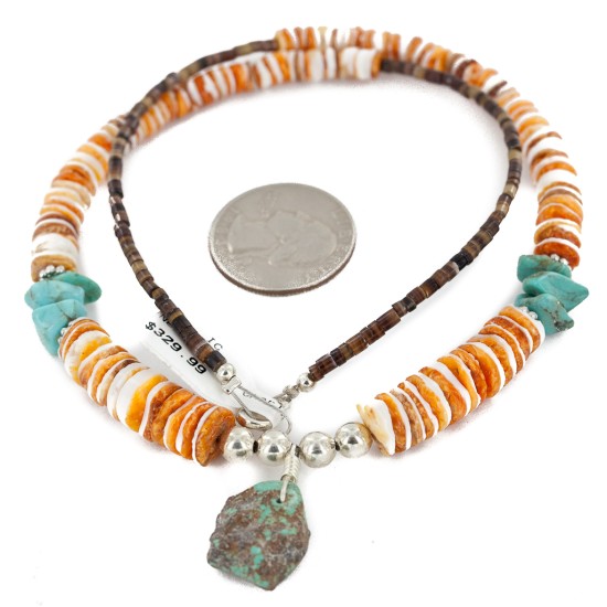 Certified Authentic Navajo .925 Sterling Silver Natural Graduated Melon Shell Turquoise Native American Necklace 16061-3 Certified Authentic Navajo .925 Sterling Silver Natural Graduated Melon Shell Turquoise Native American Necklace 16061-3