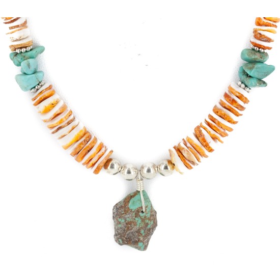 Certified Authentic Navajo .925 Sterling Silver Natural Graduated Melon Shell Turquoise Native American Necklace 16061-3 Certified Authentic Navajo .925 Sterling Silver Natural Graduated Melon Shell Turquoise Native American Necklace 16061-3