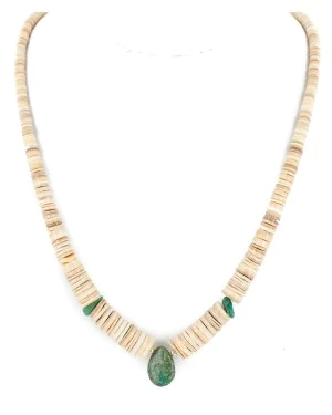 Certified Authentic Navajo .925 Sterling Silver Natural Graduated Melon Shell Turquoise Native American Necklace 16073-1 Certified Authentic Navajo .925 Sterling Silver Natural Graduated Melon Shell Turquoise Native American Necklace 16073-1