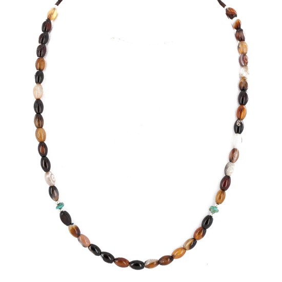 Certified Authentic Navajo .925 Sterling Silver Natural Turquoise and Agate Native American Necklace 16076-4 Certified Authentic Navajo .925 Sterling Silver Natural Turquoise and Agate Native American Necklace 16076-4