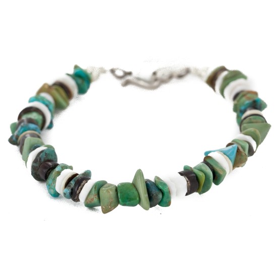 Certified Authentic Navajo .925 Sterling Silver Natural Turquoise and Graduated Melon Shell Native American Bracelet  1246-2