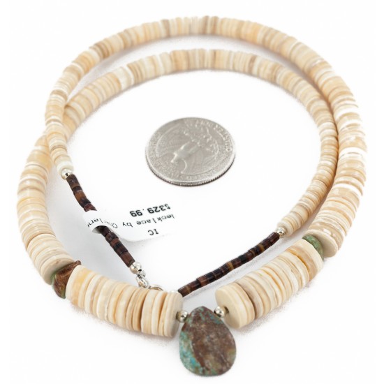 Navajo .925 Sterling Silver Certified Authentic Natural Graduated Melon Shell Turquoise Native American Necklace 16073-2 Navajo .925 Sterling Silver Certified Authentic Natural Graduated Melon Shell Turquoise Native American Necklace 16073-2