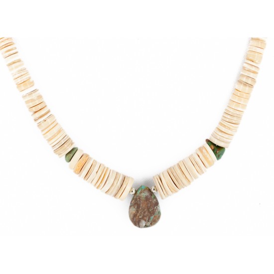 Navajo .925 Sterling Silver Certified Authentic Natural Graduated Melon Shell Turquoise Native American Necklace 16073-2 Navajo .925 Sterling Silver Certified Authentic Natural Graduated Melon Shell Turquoise Native American Necklace 16073-2